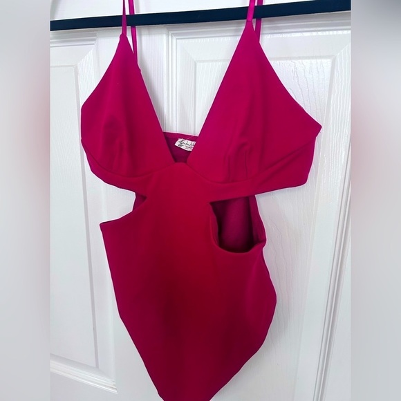 NWOT Free People, Love Triangle Bodysuit, Small in Cha Cha Cherry - Picture 2 of 7